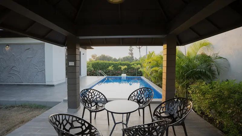 Poolside patio seating area