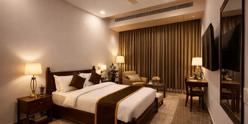 Luxurious suite bedroom setting with classic decor