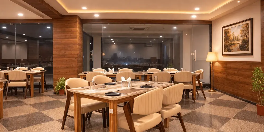 Indoor fine dining restaurant table setup