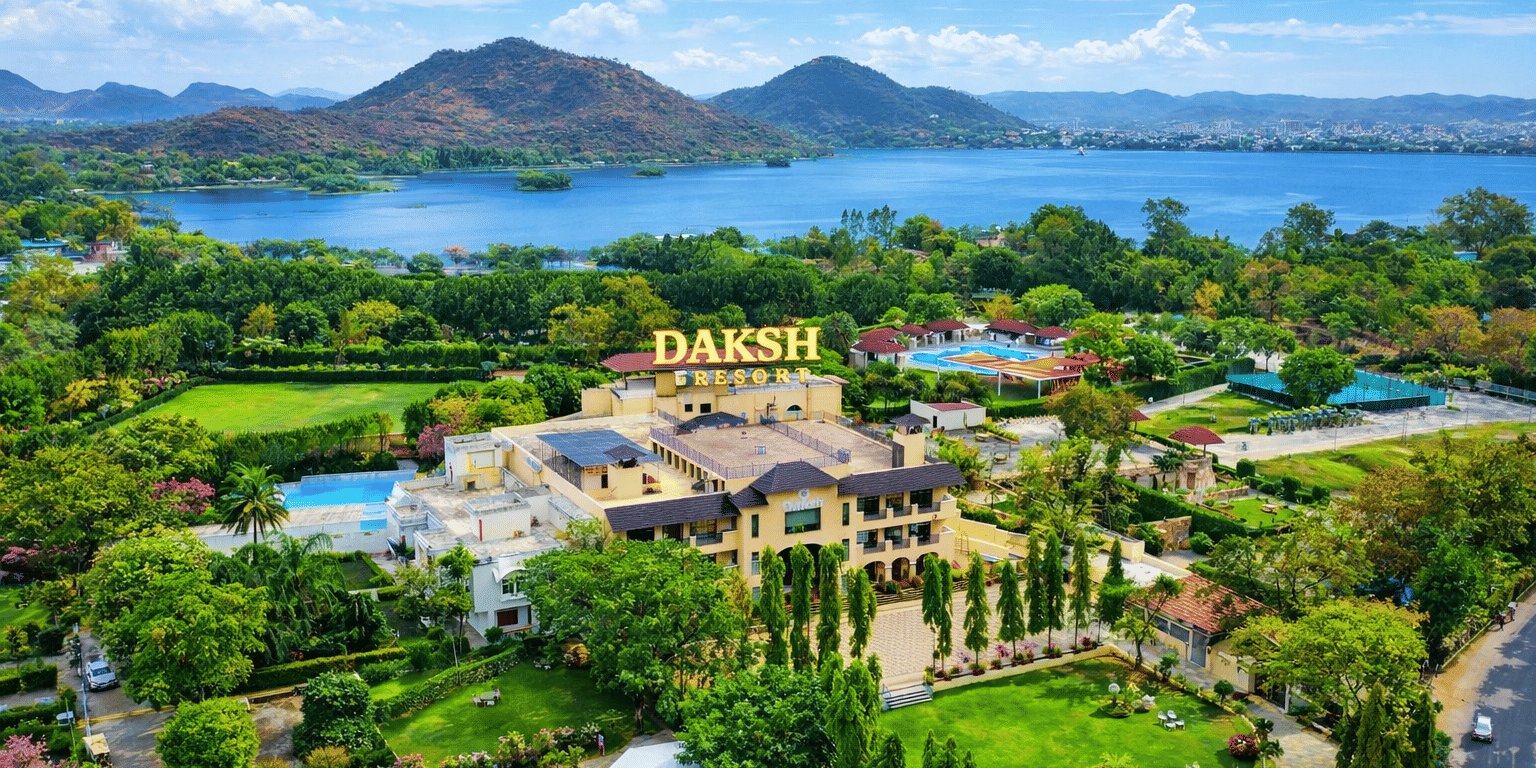 Aerial view of the entire luxury resort of The Fateh Retreat